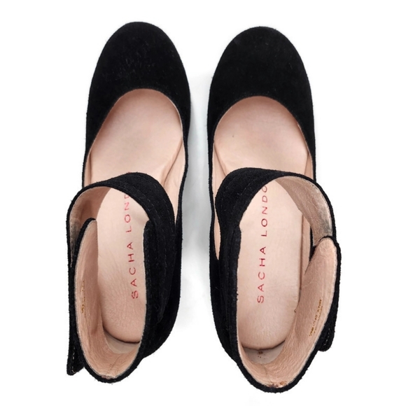 Sacha London Vera Black Suede Ankle Wrap Round-Toe Platform Pumps - Picture 8 of 14